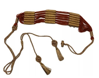 Handmade Hussar Sash: Maroon & Antique Copper Barrel Belt
