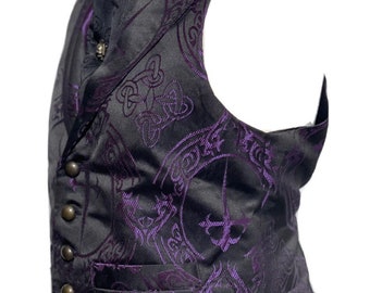 Clothing Mens Clothing Jackets & Coats 3 pcs Waistcoat outfit Purple/Black Dagger Brocade Waistcoat With self  tie cravat,Tiepin in Sizes to fit chest 34”36”,38”,40”,42”44”,46” 