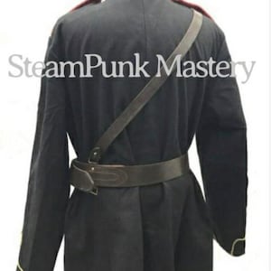 Steampunk 4 pcs Military Army Officers Antique Braiding Hussar Jacket and Genuine leather Cross belt & Gun pouch in size 42,444648 image 3