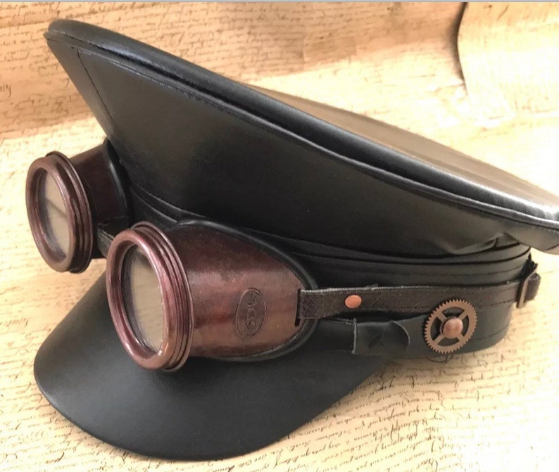 Steampunk Military hat with metals goggles in 57,58,59cm image 3