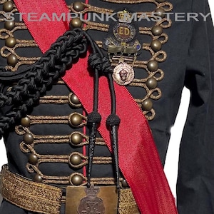 Steampunk  Army Officers Antique Braiding Hussar Jacket with antique look shoulder  accessories and belt