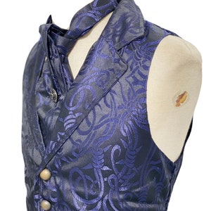 3 pcs Waistcoat Purple/Black Brocade barbwire designs Waistcoat with same fabric Self cravat Tiepin, magnify to fit 42,44&quot;,46”