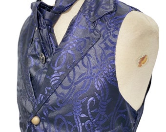 3 pcs Waistcoat Purple/Black Brocade barbwire designs Waistcoat with same fabric Self cravat Tiepin, magnify to fit 42,44",46”