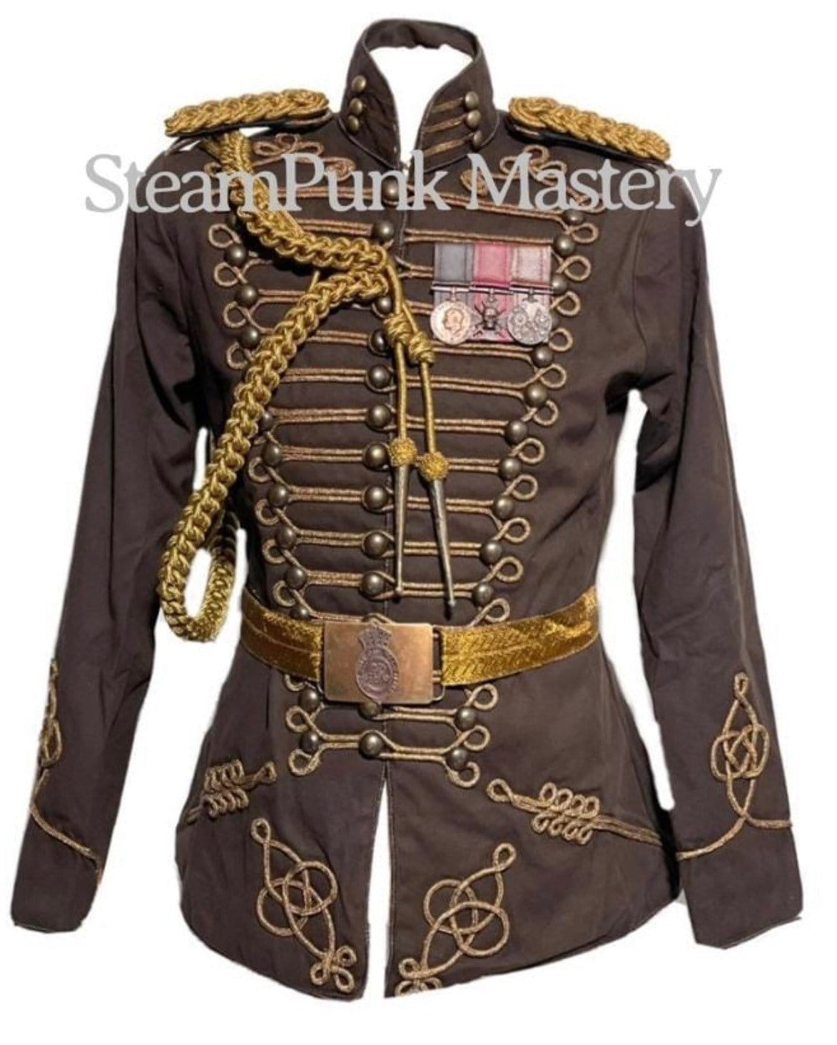 Steampunk 5 Pcs Army Officers Antique Braiding Hussar Jacket With Antique  Look Shoulder Accessories and Belt in Size 38404446 