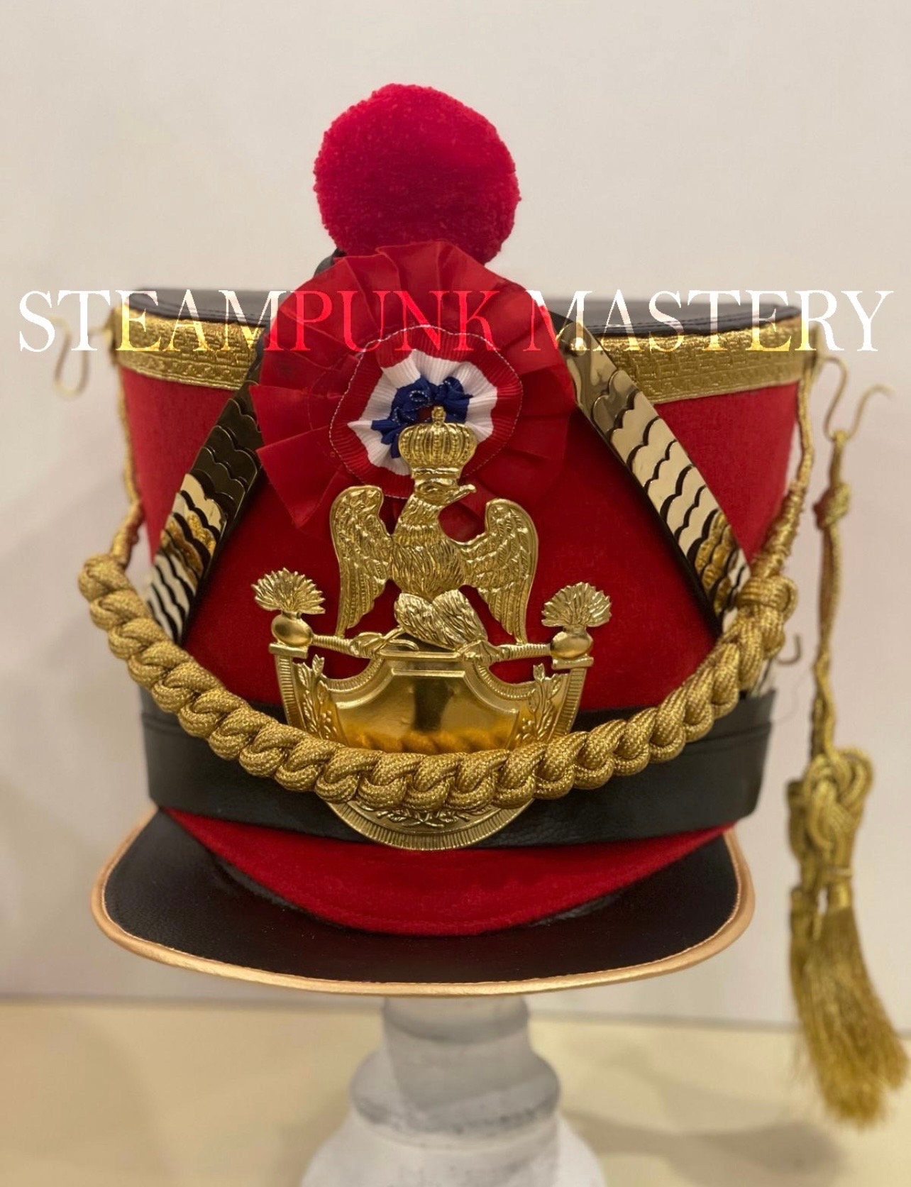 Red French officers 1812 Helmet with Gold Details in sizes 56,57,58,59cm