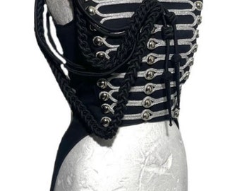 Women Ring master Hussar Black Silver braids Waistcoat with back tails with silver or black Aiguillette