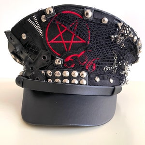 Goth Punk Black Military Hat With Patches,studs 56,57,58,59