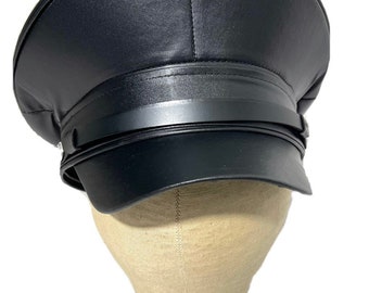 Industrial punk, Gothic Black leatheret Military hat 56,57,58,59cm Industrial punk, Gothic Black leatheret Military hat 56,57,58,59cm