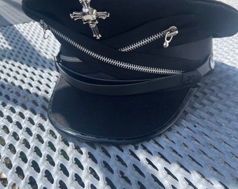 Punk Gothic  Punk black  Military military hat   in 56,57,58,59cm