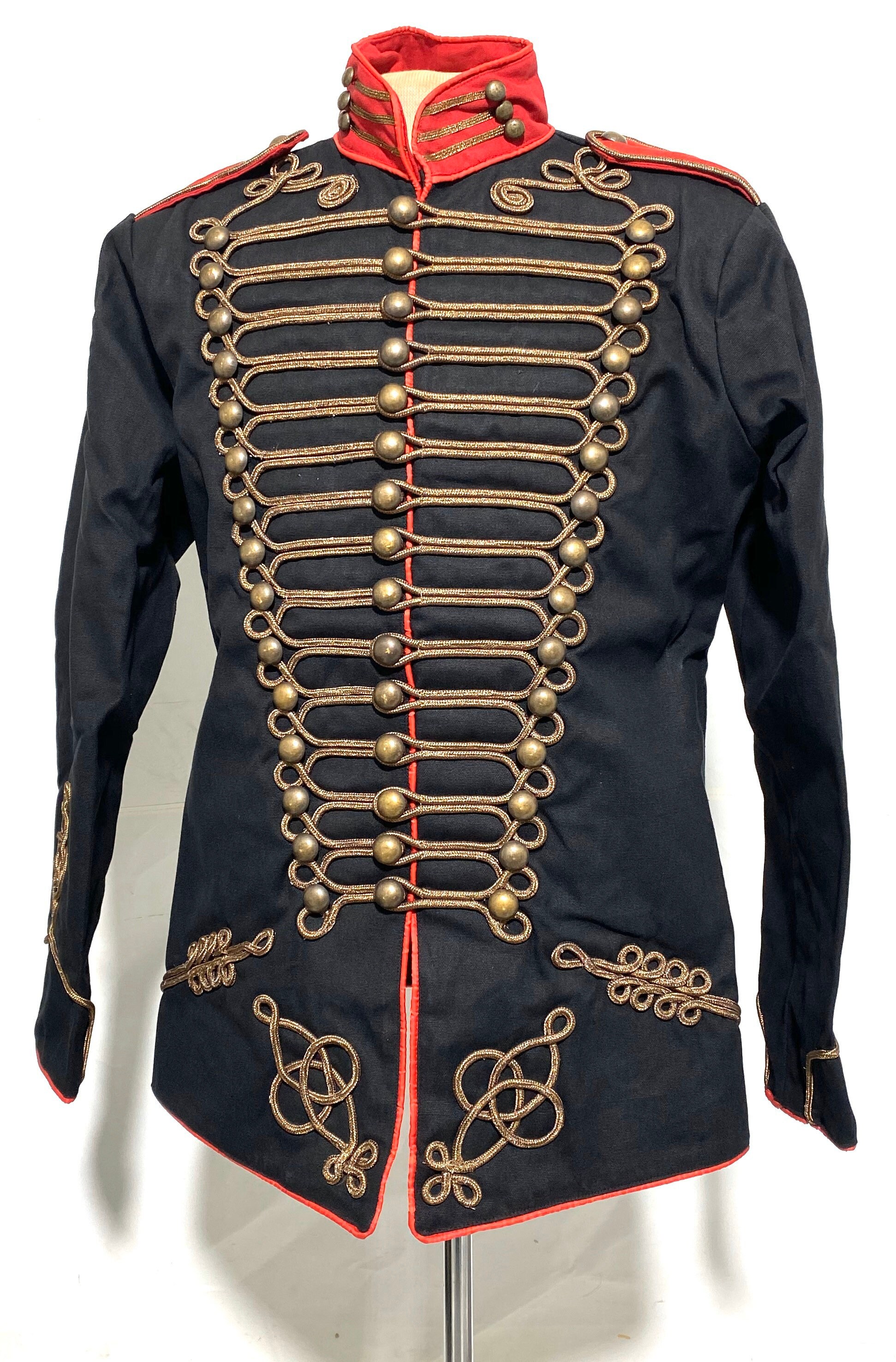 Image of steampunk Antique Gold Braiding Hussar Officers Black/Red Jacket With in Chest 40", 42"44"46"