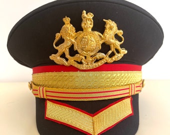 US Army Enlisted White Leather Peak Cap With Gold Brass Plated