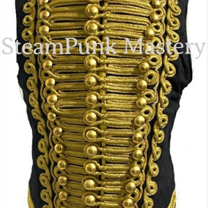 Hussars Ceremonial Military Army  Black with Gold Braiding Hussar Waistcoat Brass Buttons