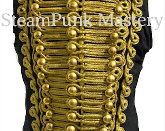 Hussars Ceremonial Military Army  Black with Gold Braiding Hussar Waistcoat Brass Buttons