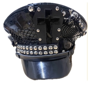 Sombrero militar gótico punk negro con cruz y tachuelas 57,58,59,60cm