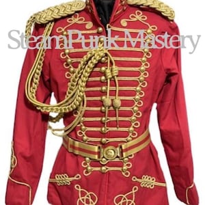 Steampunk 5 pcs Army Officers Antique Braiding Hussar Jacket with cravat,shoulder  accessories and belt in size  40”44”46”48”