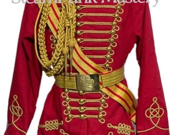 Steampunk 5 pcs Army Officers Gold Braiding Hussar Jacket with shoulder  accessories belt and Sash in size  to fit 40”42”44”46”