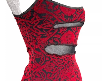 Raven gothic Red/Black Medusa print short dress size To fit bust Uk 8/34” Uk 10/36” with front clawed