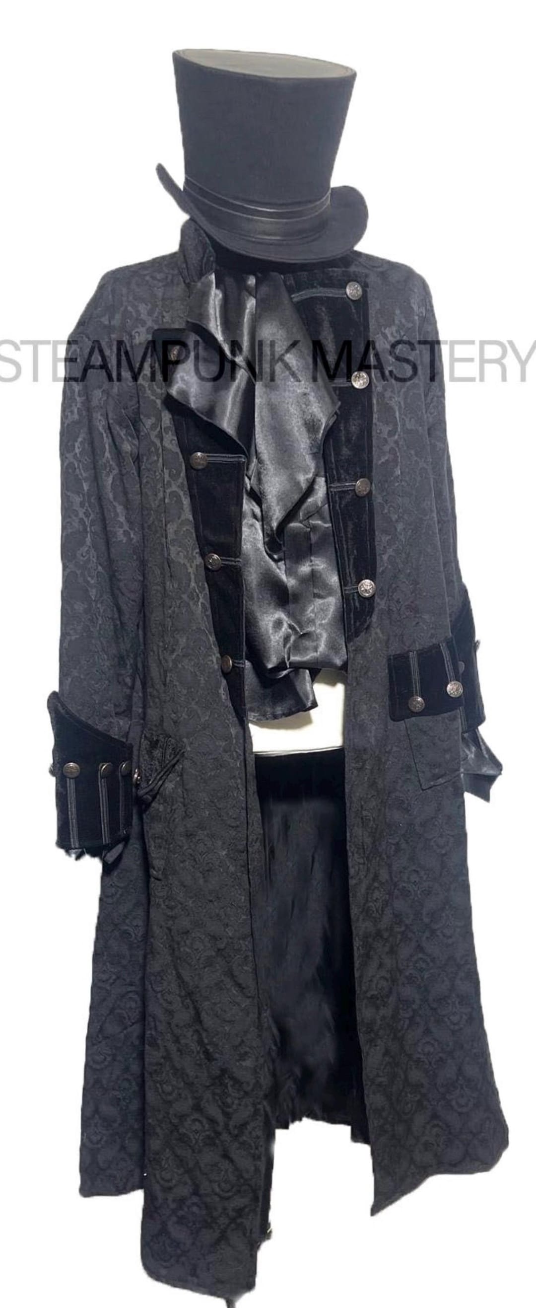 Complete Lucian Vampire Gothic Black Brocade Frock Long Coat With Satin ...