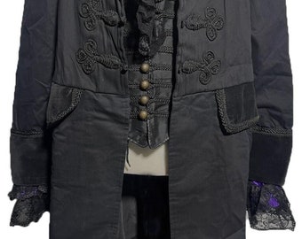 Der Gothic Graf Schwarzer langer Mantel mit schwarzem Samt-Revers