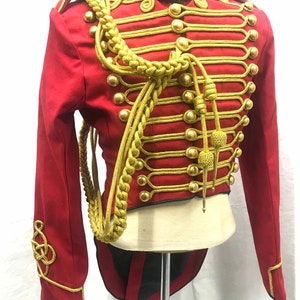 Ring master Hussar Red Tail coat with Aiguillette to fit chest size 34”S/36”M/38 L/40”,42”