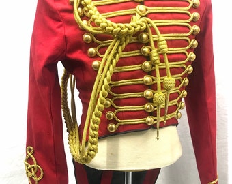 Ring master Hussar Red Tail coat with Aiguillette to fit chest size 34”S/36”M/38 L/40”,42”
