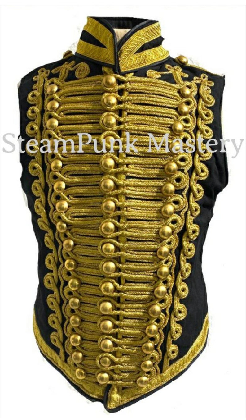 Hussars Ceremonial Military Army Black with Gold Braiding Hussar Waistcoat Brass Buttons zdjęcie 6