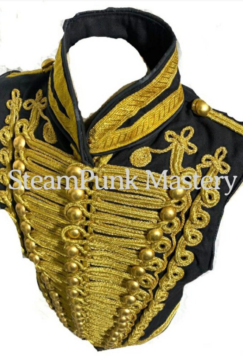 Hussars Ceremonial Military Army Black with Gold Braiding Hussar Waistcoat Brass Buttons zdjęcie 4