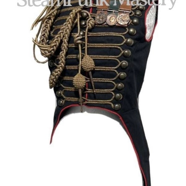 Women Ring master Hussar Black/Red Waistcoat with tails with Aiguillette and copper medals