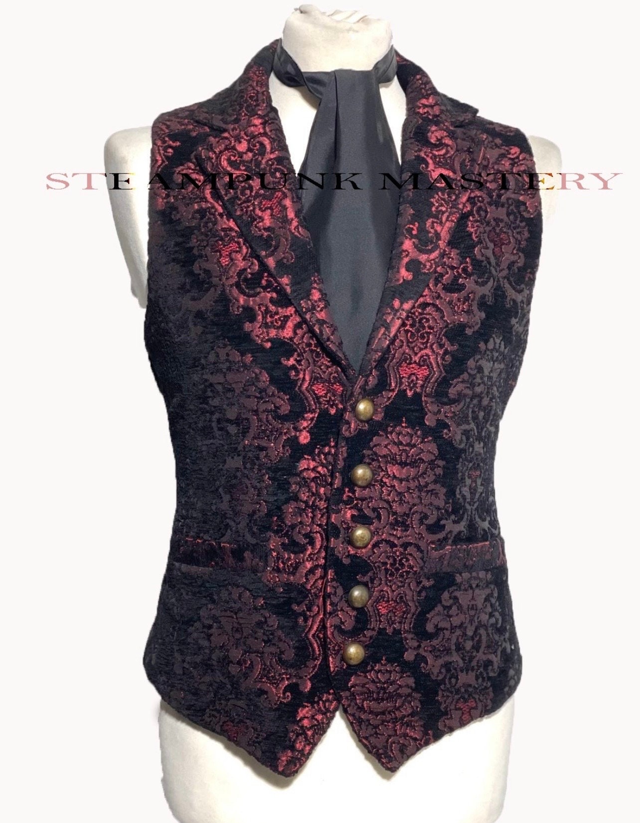 2 pcs luxurious  tapestry Waistcoat outfit  With black silk self  tie cravat to fit chest 40”
