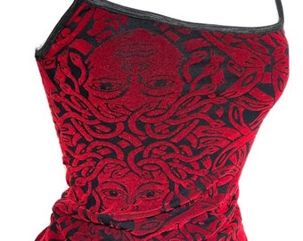 Caraco corbeau gothique rouge Medusa taille Convient au buste 34"36"38"