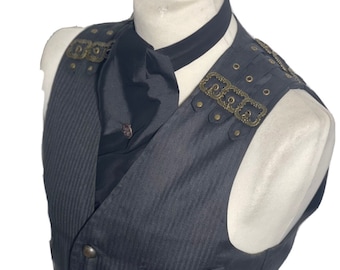 Steampunk Pinstripe Waistcoat Outfit: Brass Buckles, Silk Cravat