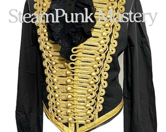 Ceremonial Military Army  Black with Gold Braiding Hussar Waistcoat with Elaborate cotton ruffle shirt size 38”/S , 40"/M