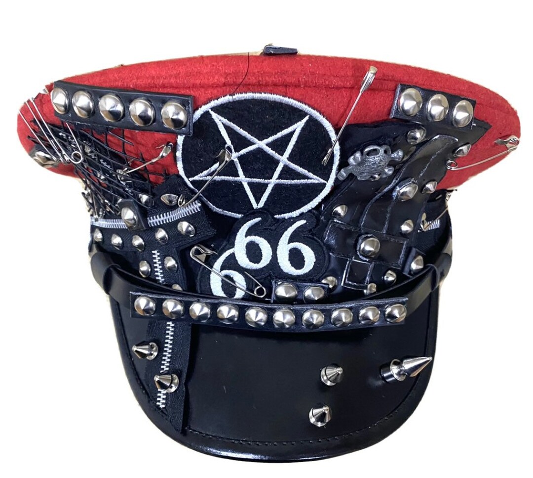 Gothic Punk Red Military Hat With Patches,studs 56,57,58,59,60cm Etsy UK