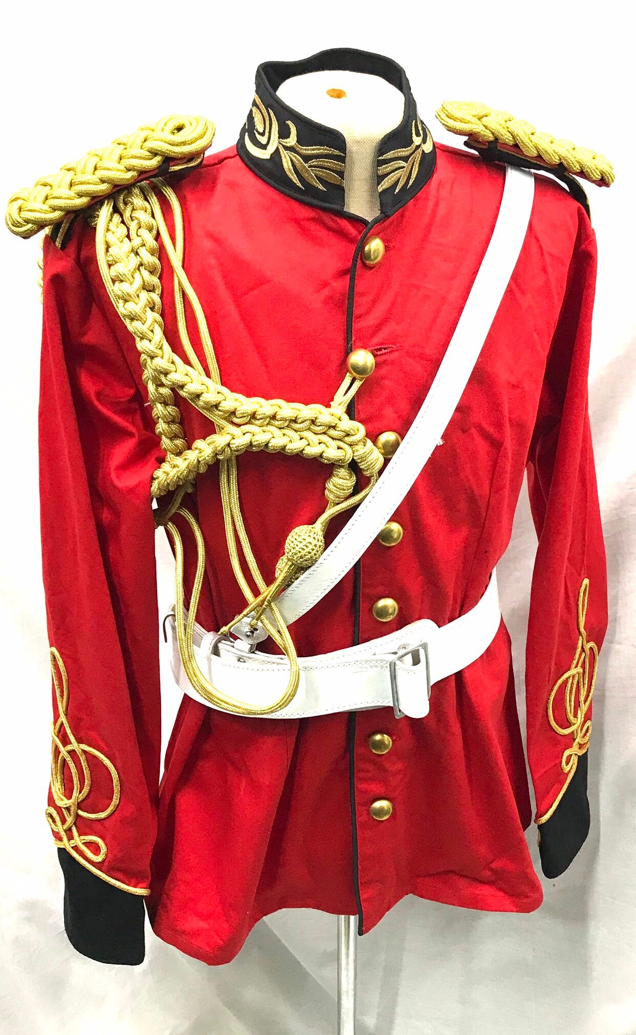 Image of steampunk 5 Pcs Military Army Officers With White Leather Cross Chest Belt Jacket & Medals in M/42"L/44"xl/46"
