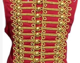 Ceremonial Military Army  Red with Gold Braiding front & Back Hussar Waistcoat size to fit M/40”, L/42” XL/44” XXL/46” , XXXL/48”