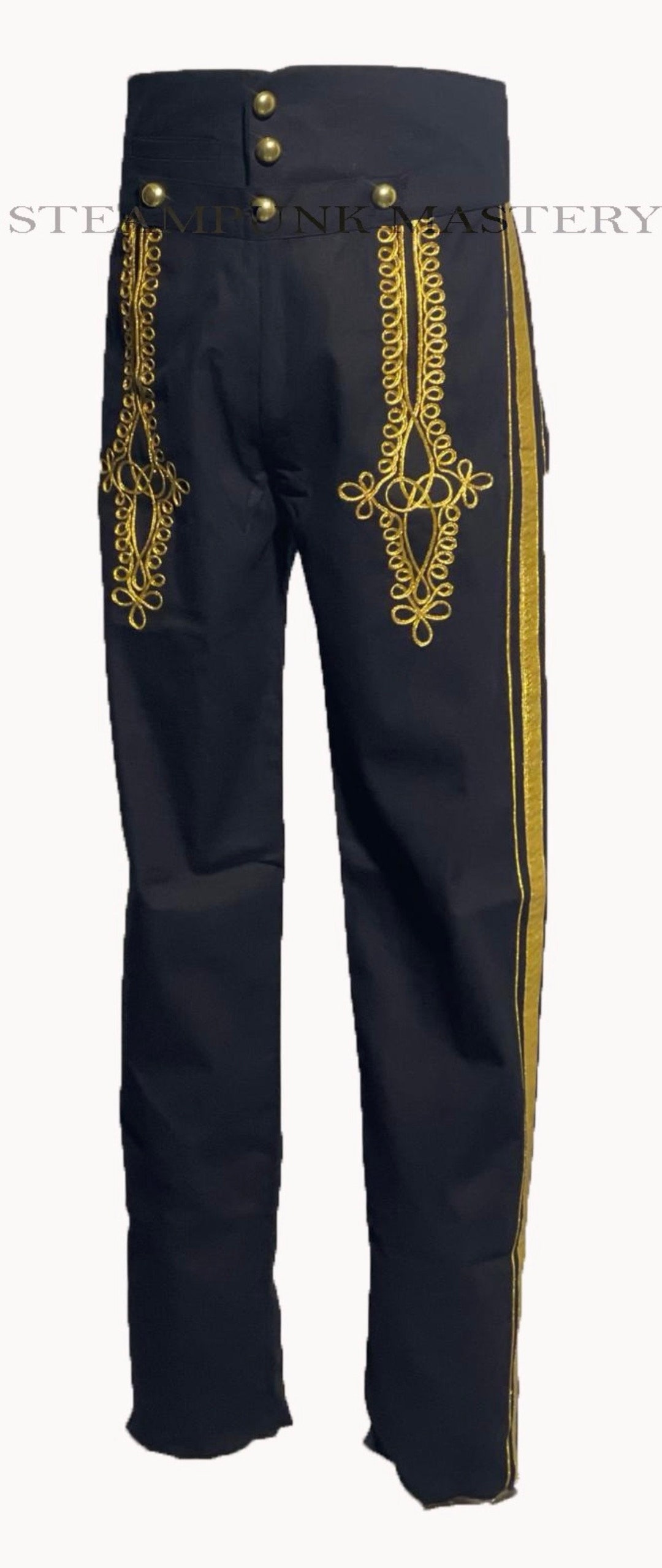 Fall Front High Waisted Black General Uniform Pants With Fall Front High Waisted Black General Uniform Pants With