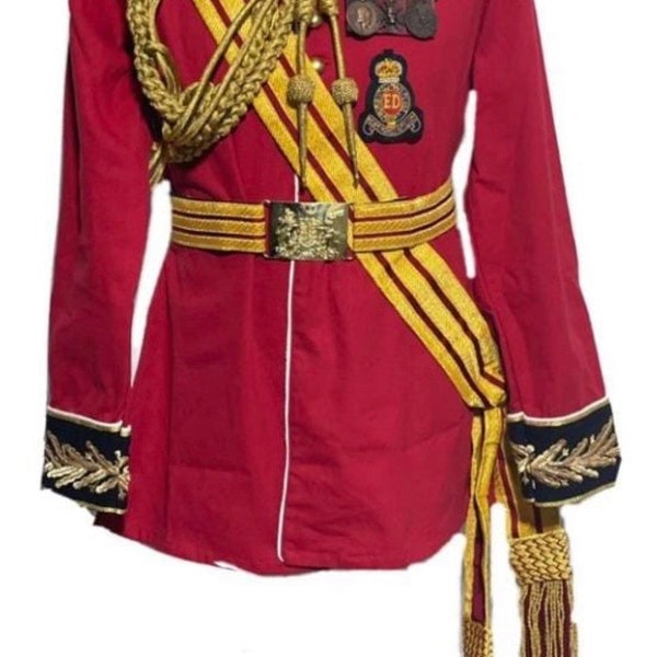 Royal Red officer Jacket with medals badges,shoulder  accessories and Royal pattern cross Sash with tassels