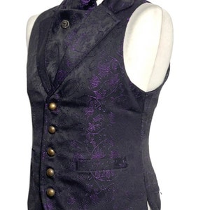 3 pcs Waistcoat outfit Purple/Black Victorian Ivy Brocade Waistcoat With self tie cravat, Tiepin Sizes to fit chest 36,3840,42,44,46 image 2
