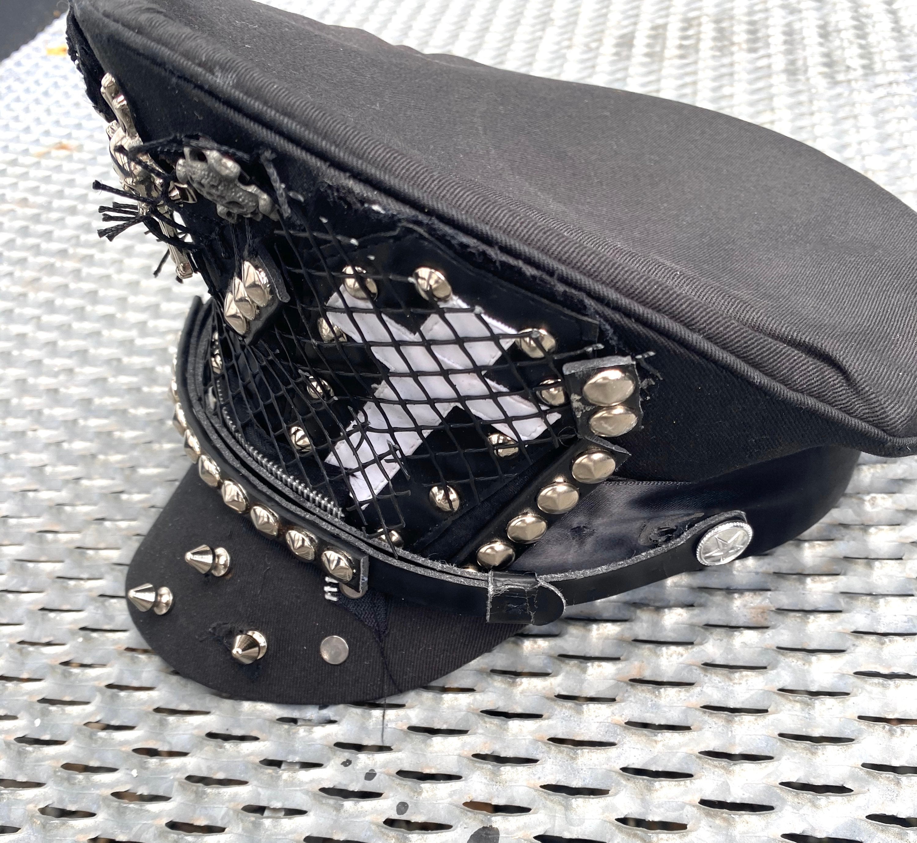 Industrial punk Gothic black Military hat with white cross Etsy