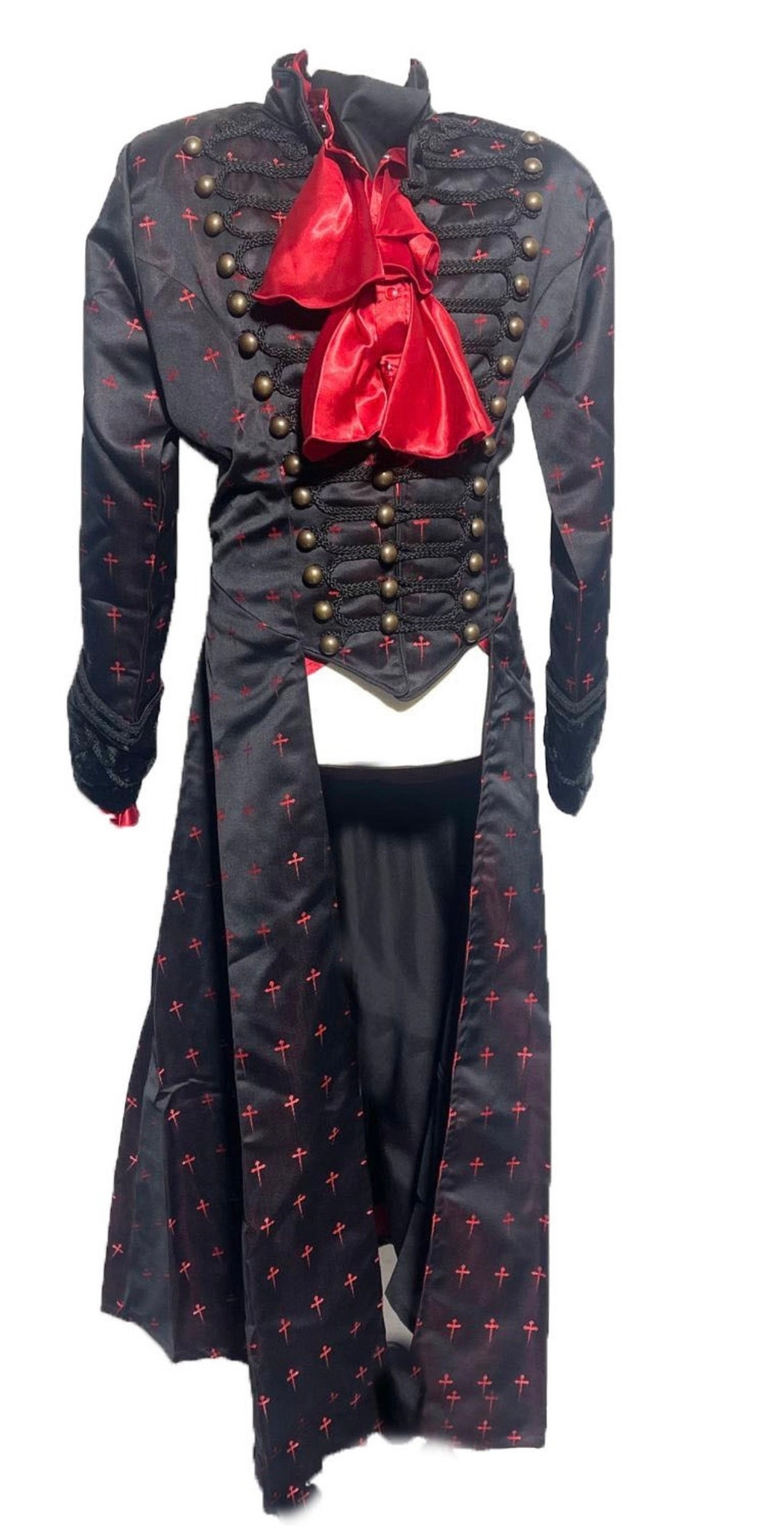 3pcs Gothic Vampire Black Brocade Frock Long Coat With Ruffle Satin ...