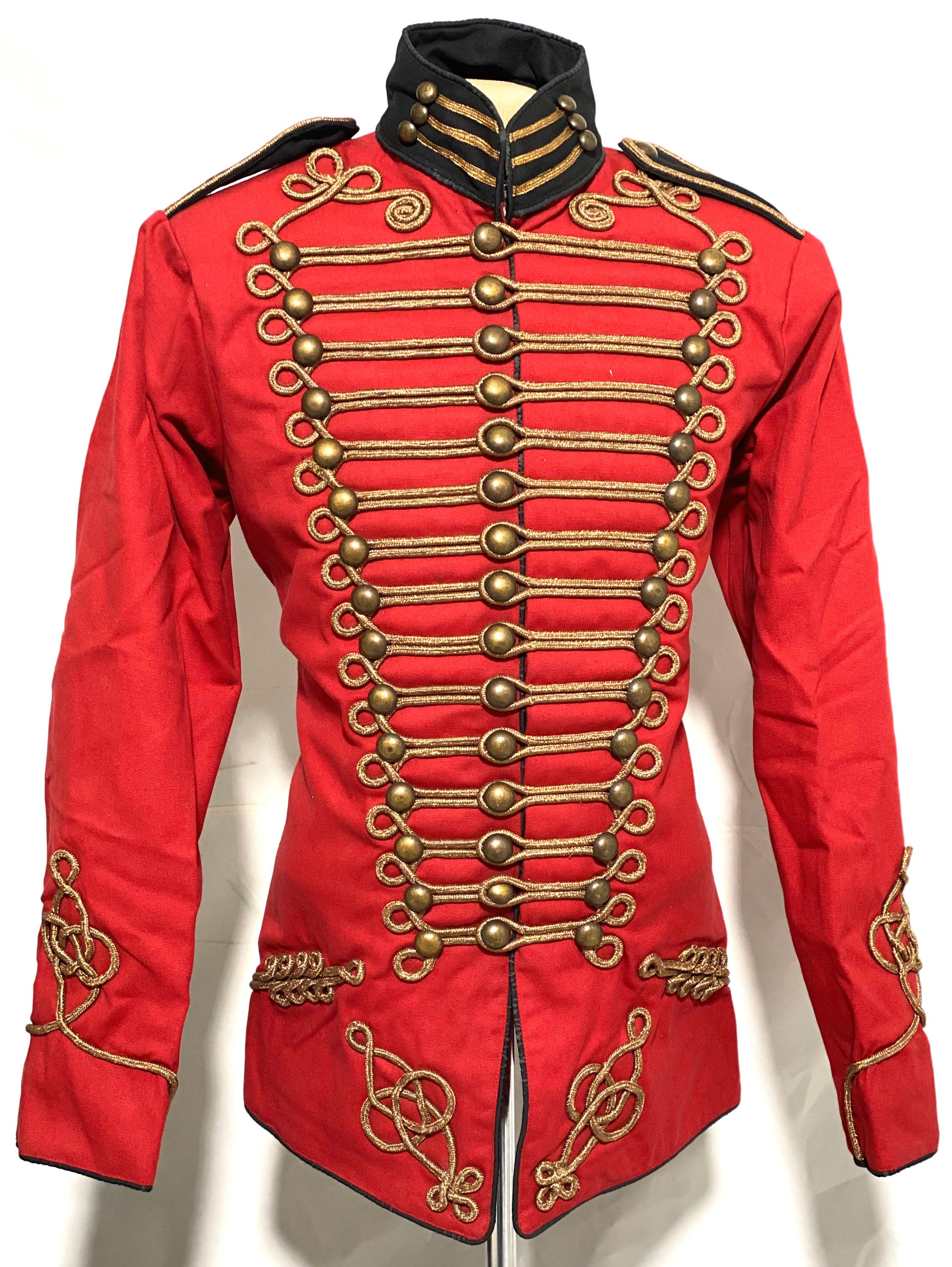 Image of steampunk Antique Gold Braiding Hussar Officers Red/Black Jacket With in Chest 40", 42"44"46"48"