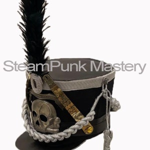 Black Skull Hussar general Helmet with silver Bullion Details and detachable black Feather in size 57,58,59,60,61cm