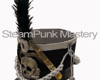 Black Skull Hussar general Helmet with silver Bullion Details and detachable black Feather in size 57,58,59,60,61cm