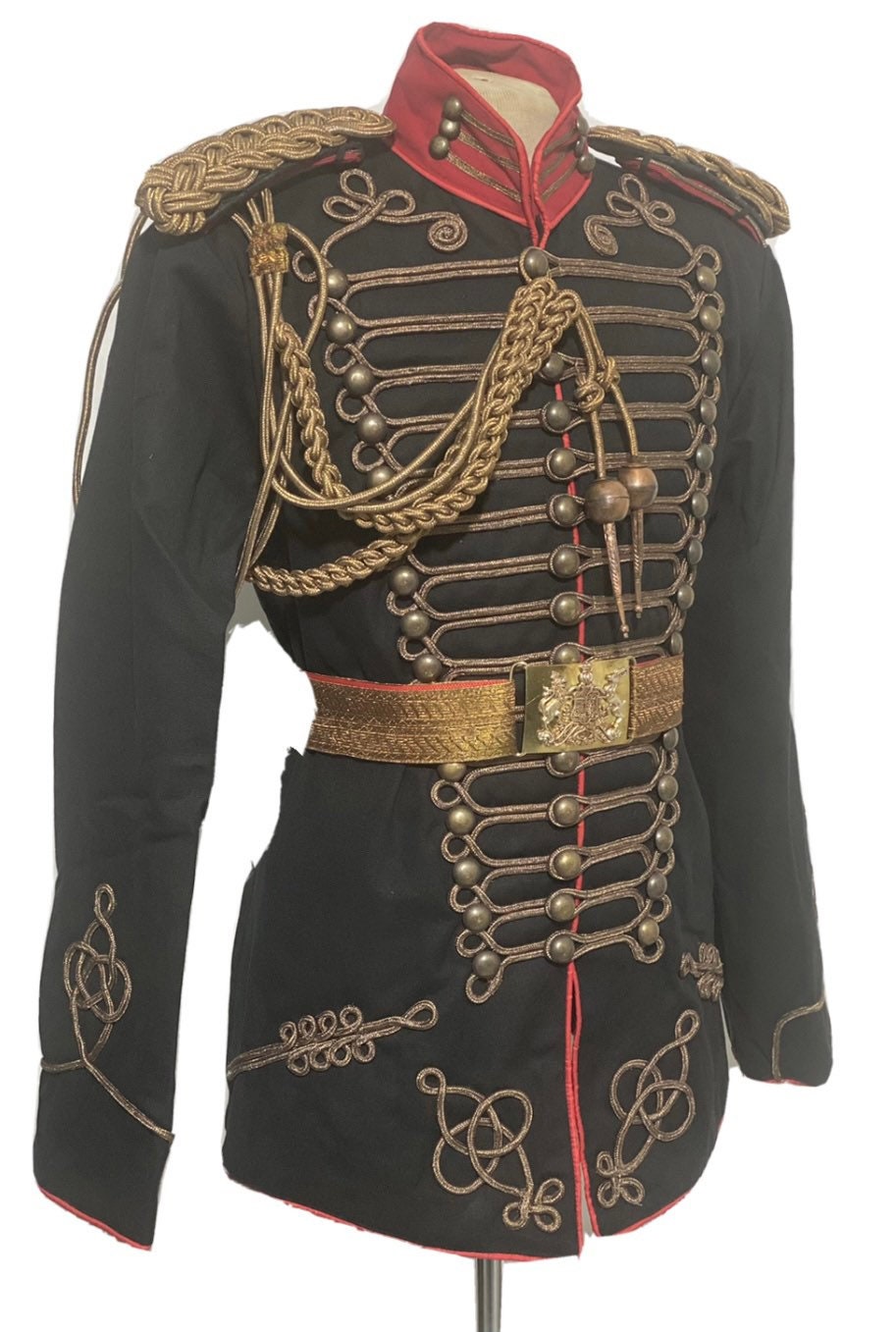 Image of steampunk 4 Pcs Army Officers Antique Braiding Hussar Jacket With Antique Look Shoulder Accessories & Belt in Size 40", 42", 44"46"48"