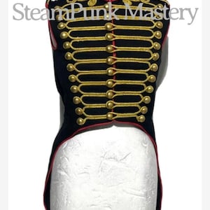 Girls Ring master Hussar gold braids on Black/Red Waistcoat with back tails in chest size to fit size 32”/34”/36”/38”