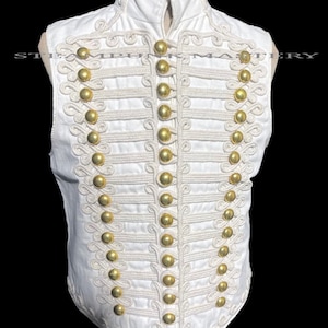 Adam Ant Style Hussar Waistcoat: White Braiding, Brass Buttons