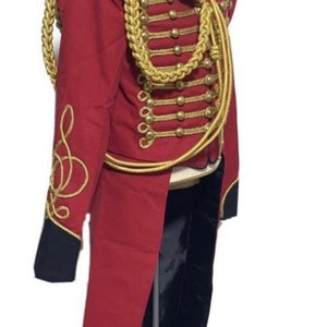 3pcs Hussar Red/black Tail coat with Aiguillette & Eppaulates in chest to fit size 32,34 36 ,38 40 ,42,44 image 2