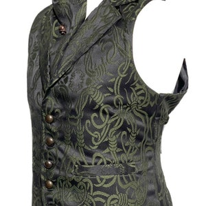 3 pcs Waistcoat Olive green/Black Brocade barbwire designs Waistcoat with same fabric Self cravat Tiepin, to fit 36384042,44,46 image 7