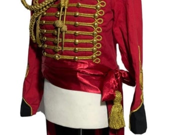 3pcs Hussar Red/black Tail coat with Waist sash with tassels in chest to fit size 42”44”46”48”