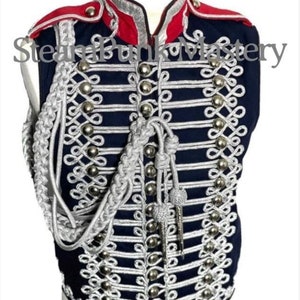 2 pcsCeremonial Military Army  Navy/Red with silver Braiding front & Back Hussar Waistcoat size to fit M/40”, L/42” XL/44” XXL/46” ,XXL/48”